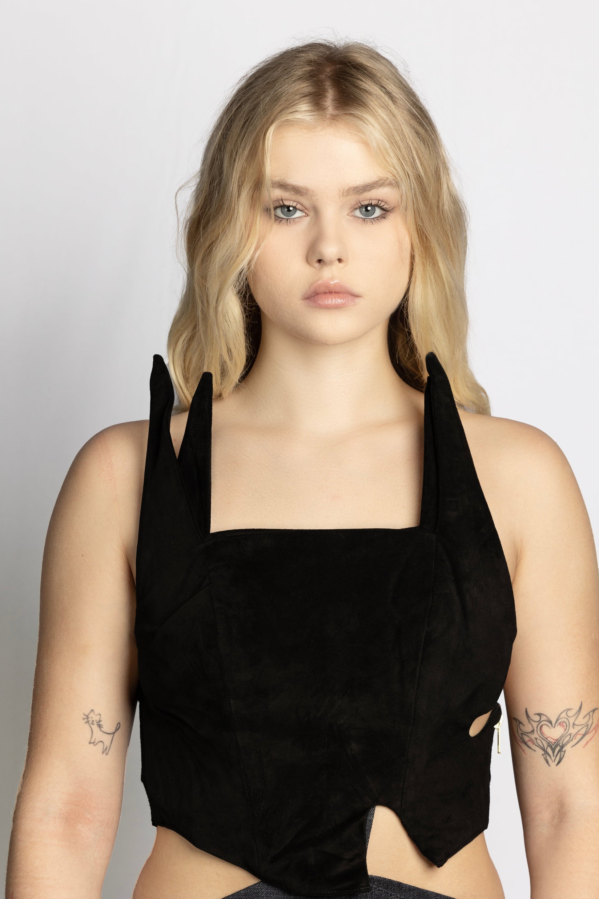 Luxury suede bustier top
Women's designer top 
Women's bustier top 
Black bustier top