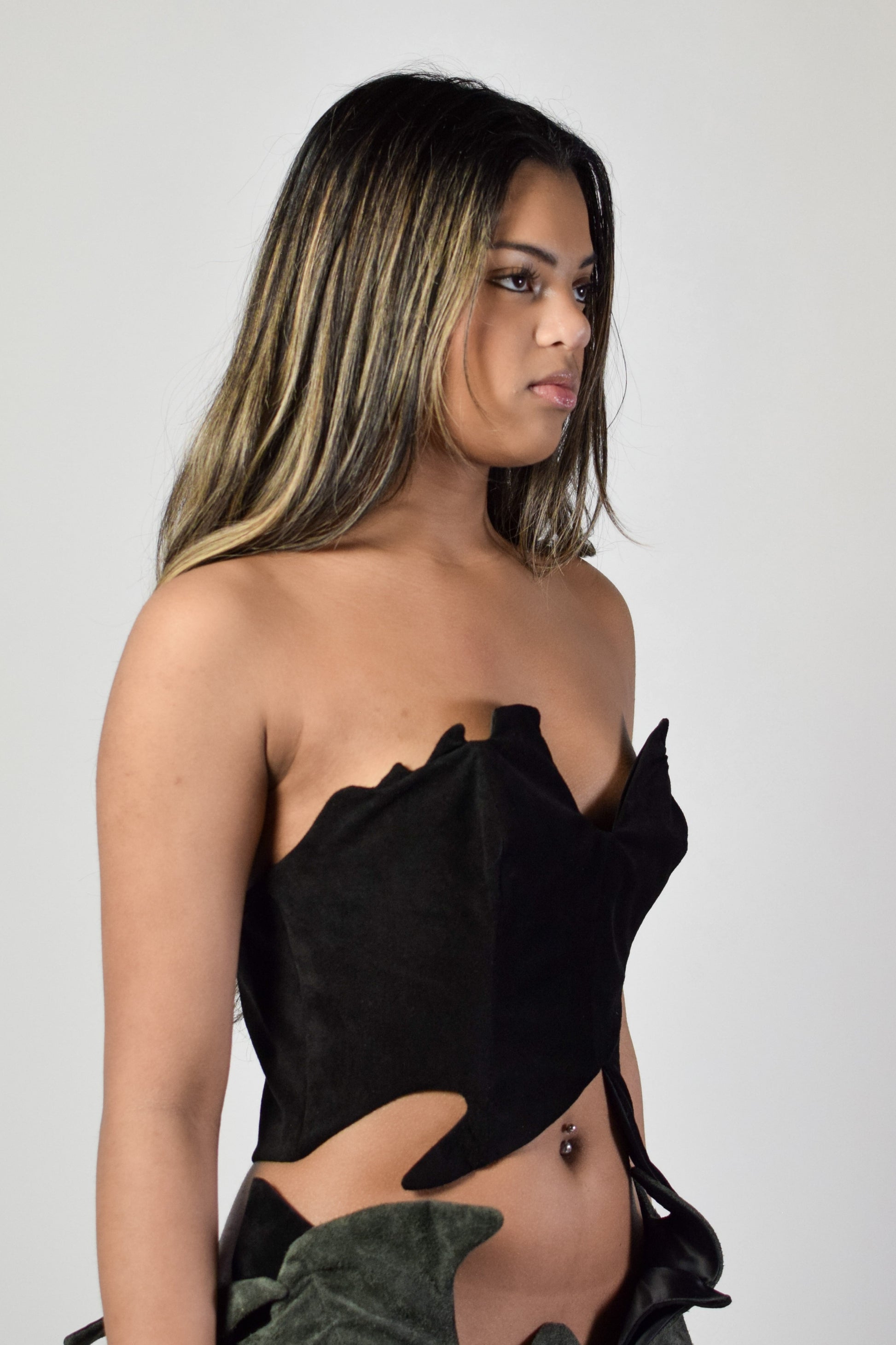 Asymmetrical suede top in black
Black suede top 
Black suede shirt
